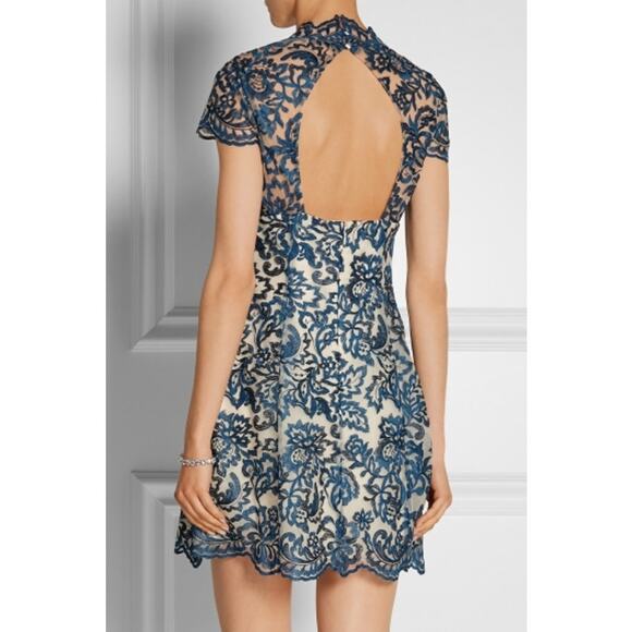 Marchesa Notte Embroidered Tulle Mini Dress Blue White US Size 10 Cocktail Party - Picture 3 of 8